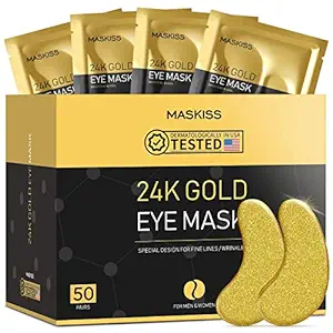 Maskiss 50 זוגות טלאי זהב 24 קראט מתחת לעיניים, מסכת עיניים, טלאי עיניים לעיניים נפוחות, מסכות עיניים לעיגולים כהים ונפיחות, מוצרי טיפוח לעור קולגן
